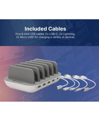 5 Port Multi Device USB Charging Station Hub with Charging Cables