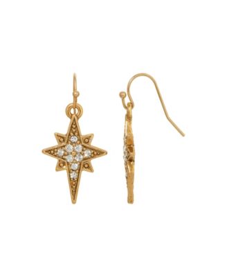Symbols of Faith 14K Gold Dipped Crystal Glass Stones Star of Bethlehem Wire Earrings - White