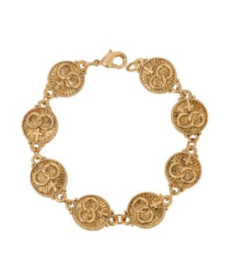 Symbols of Faith Gold-Tone Two Rings and Cross Medallion Wedding Bracelet - Yellow 54$