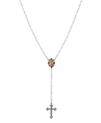 Silver-Tone Crucifix Mary Child Decal Imitation Pearl Bead Rosary