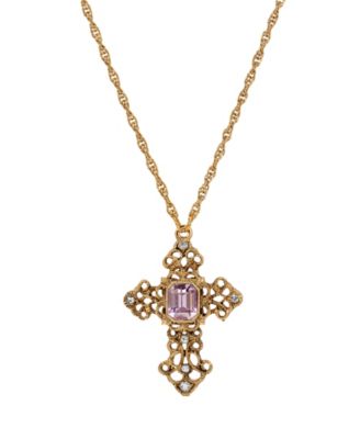 14k Gold Dipped Amy Stone Crystal Cross 24" Necklace