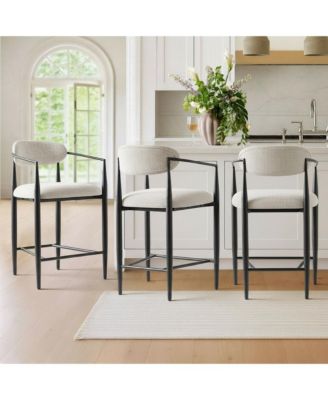 Set of 3 Modern Chenille Counter Height Bar Stools with Arms