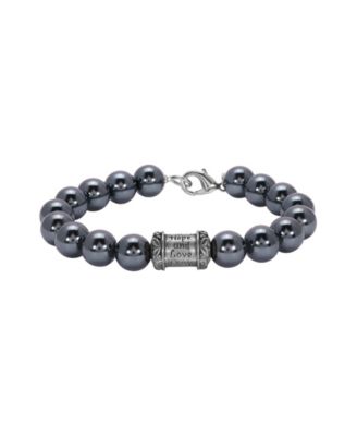 Silver-Tone Glass Black Imitation Pearl Prayer Bead Bracelet