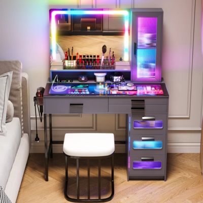 LED Vanity Desk Set with RGB Mirror, Remote & Charging Station