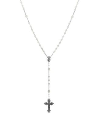 Silver-Tone Frosted Beaded Crucifix Rosary Necklace