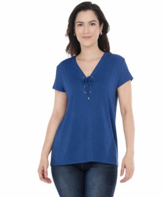 Women's V-Neck Front Tie Pullover Top