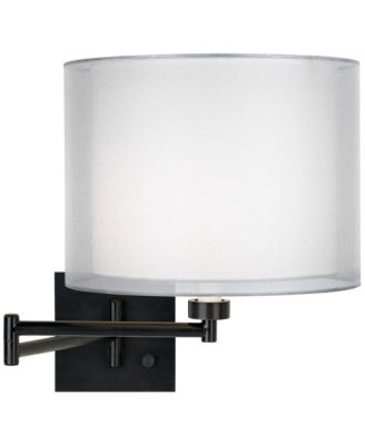 Modern Swing Arm Wall Lamp Espresso Plug-In Light Fixture Double Sheer Silver White Drum Shade Bedroom Bedside