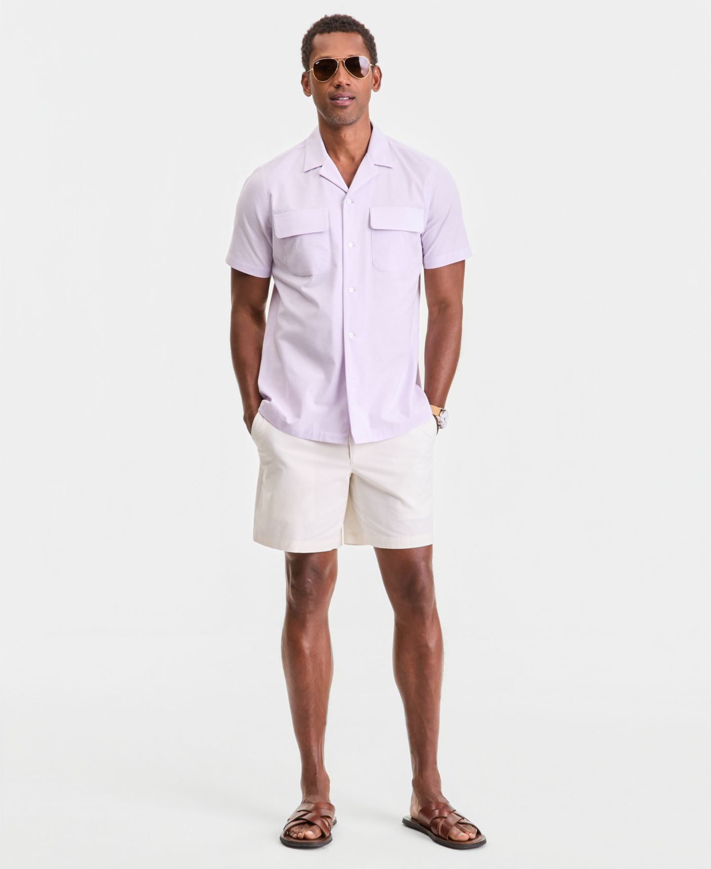 Мужская рубашка Club Room Double Pocket Oxford Short-Sleeve, цвет: Сиреневый орхидея — фото 5