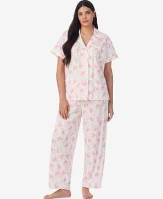 Plus Size Short-Sleeve Top and Mid-Rise Pajama Pants, 2-Piece Set