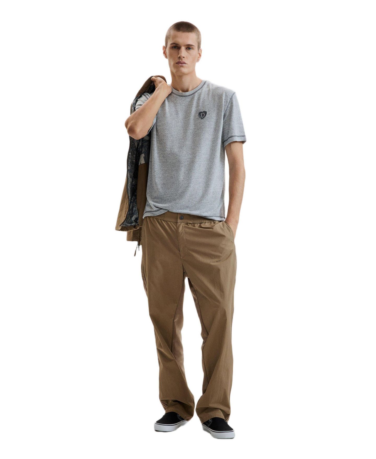 Мужские брюки Desigual Long mixed-fabric trousers, цвет: Хаки — фото 2