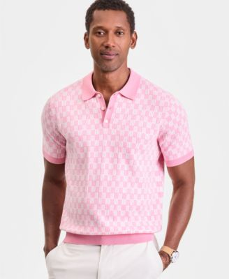 Club Room Men's Geometric Jacquard Short-Sleeve Sweater Polo Shirt