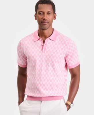 Club Room Men's Geometric Jacquard Short-Sleeve Sweater Polo Shirt