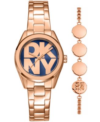 Women's Logo Quartz Rose Gold-Tone Stainless Steel Bracelet Watch 28mm Gift Set