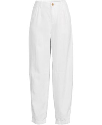 Women's Linen High Rise Pleated Barrel Leg Ankle Pants