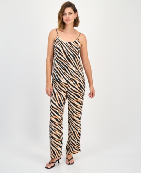 Женские брюки Bar III Scoop-Neck Camisole & Wide-Leg, цвет: Чёрный разноцветный