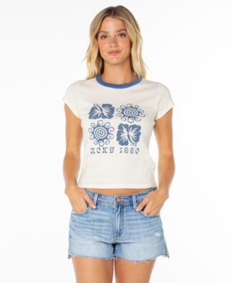 Women's Hibiscus Swirl Print 90s Baby Crew Neck T-Shirt