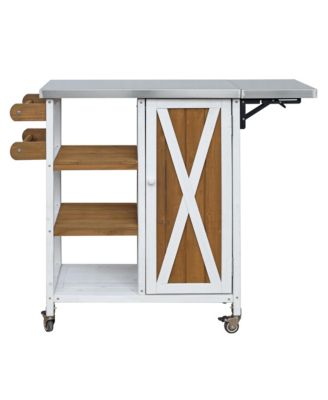 Foldable Outdoor Kitchen Island Cart with Lockable Wheels, Storage Cabinet and Towel Rack
