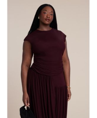 Women's Drape Detail Fitted Mesh Dress