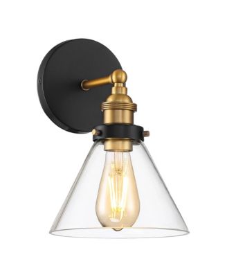 Burke Industrial Modern Wall Light Sconce Warm Brass Hardwire 7 1/4" Fixture LED Clear Glass for Bedroom Bathroom Vanity Reading