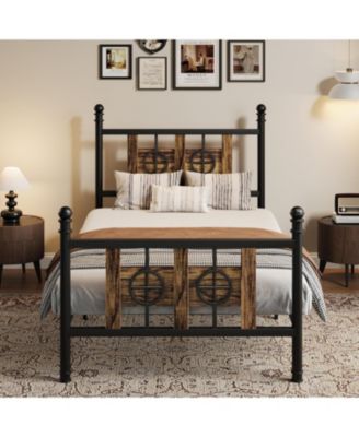 Twin Metal Bed Frame with Headboard and Footboard, Circular Design, Underbed Storage Space