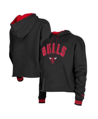 Women's Black Chicago Bulls Boxy Raw Edge Pullover Hoodie