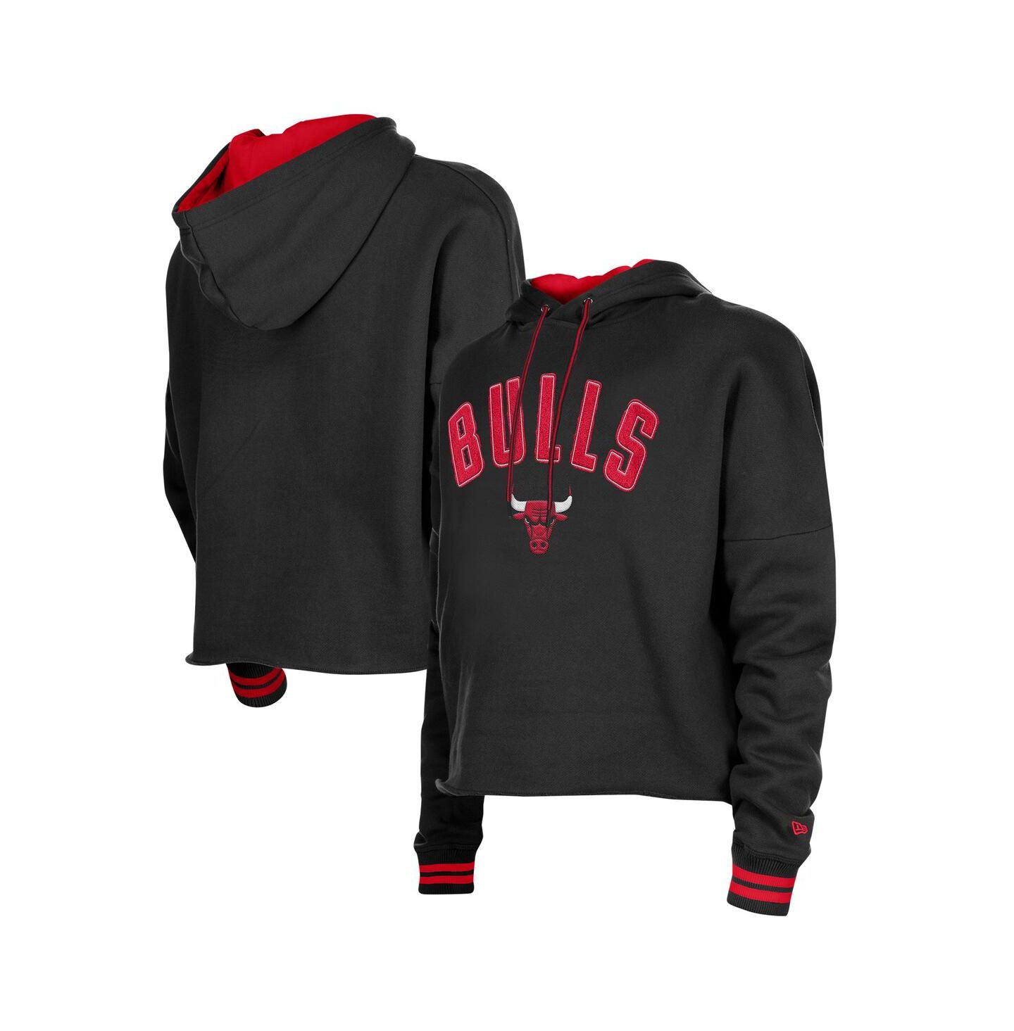 Женское худи New Era Black Chicago Bulls Boxy Raw Edge Pullover — фото 1