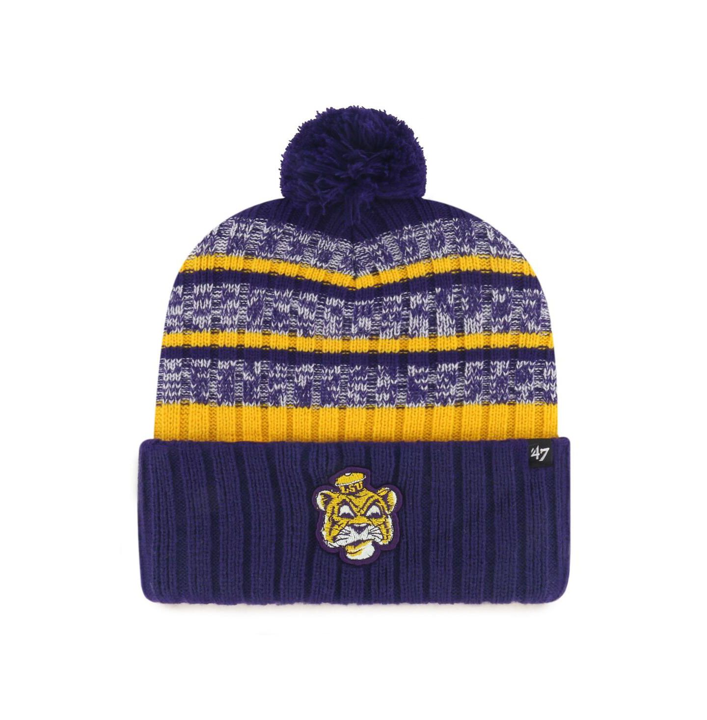 Мужская шапка '47 Brand Purple LSU Tigers Tavern Cuffed Knit Hat with Pom — фото 1