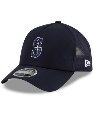 Men's Navy Seattle Mariners 2026 Batting Practice Apex 9FORTY Adjustable Trucker Hat
