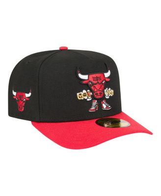 Men's Black Chicago Bulls Injection Cartoon Logo A-Frame 59FIFTY Fitted Hat