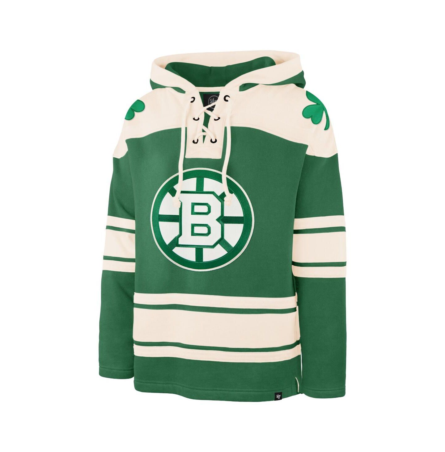 Мужское худи '47 Brand Jeremy Swayman Kelly Green Boston Bruins St. Patrick's Day Player Name & Number Lacer Pullover — фото 2