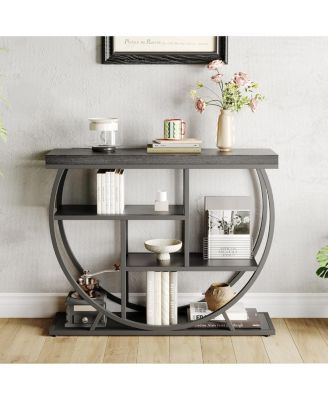 39" Narrow Entryway Console Table with 4-Tier Storage and Half-Circle Base, for Living Room, Hallway and Foyer