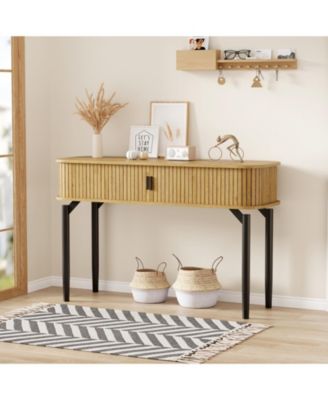 47" Modern Wooden Fluted Console Table with Sliding Door and Storage, Sofa Table for Living Room, Hallway and Entryway
