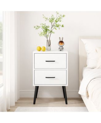 Modern 2-Drawer Nightstand with Metal Accents