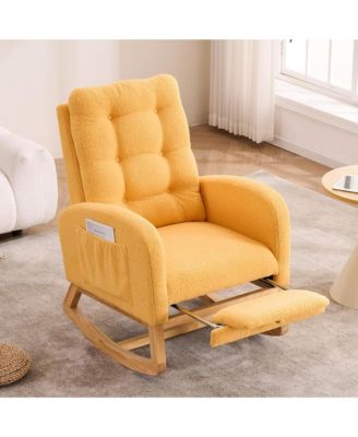 Modern Plush Teddy Rocking Recliner Chair, Comfort Accent Chair with Hidden Side Pocket and Pull-out Footrest for Living Rooms, Balcony