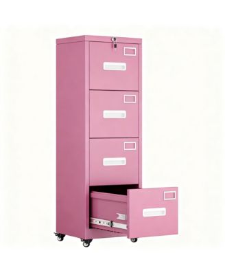 4 Drawer Metal File Cabinet with Wheels, Lockable, Name Cards, Easy to Move