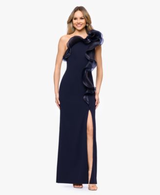 Women's Scuba Crepe Organza-Ruffle Long Dress