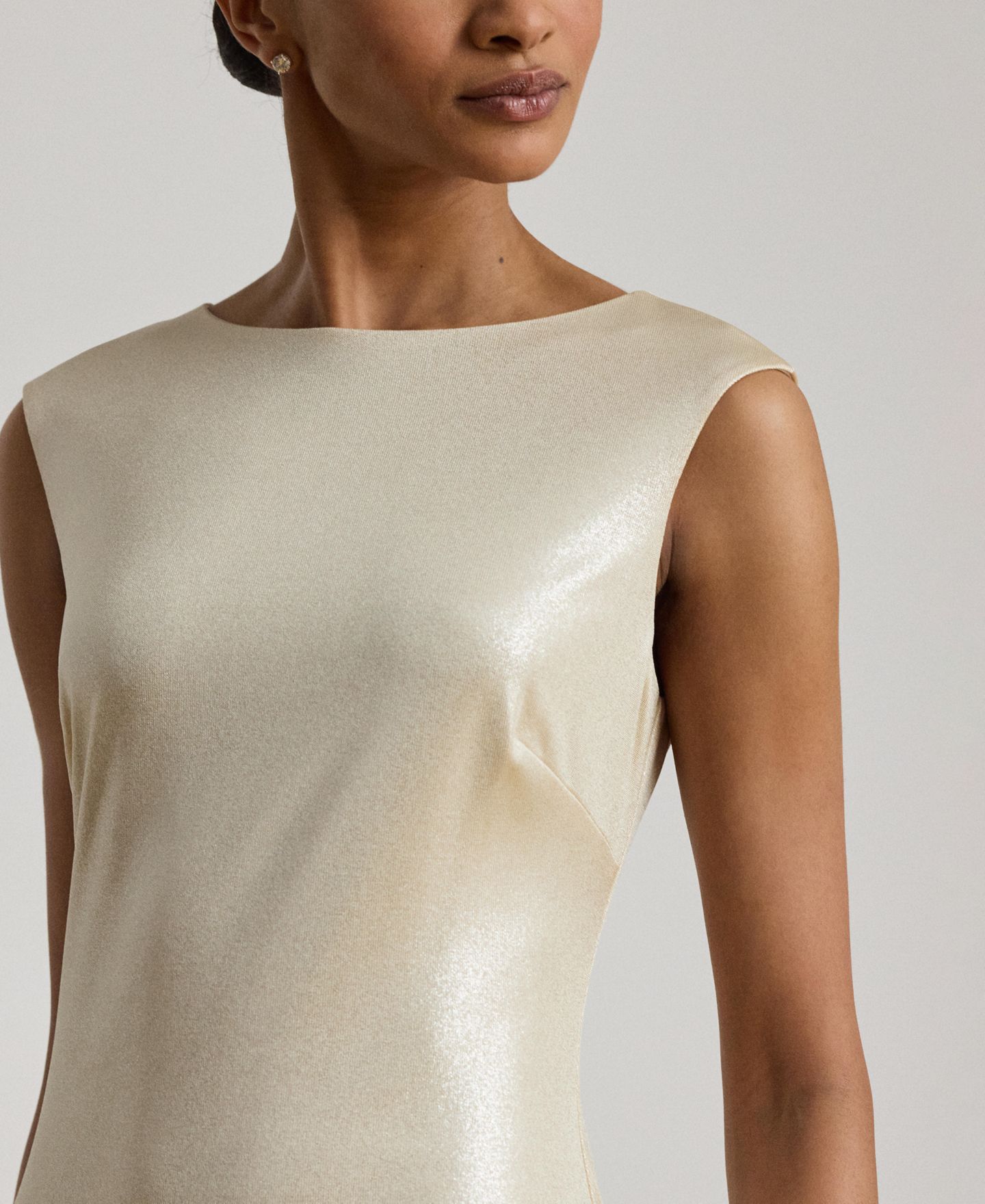 Женские платья Lauren Ralph Lauren Metallic Jersey Boatneck Gown, цвет: Шампань / Серебряный — фото 3