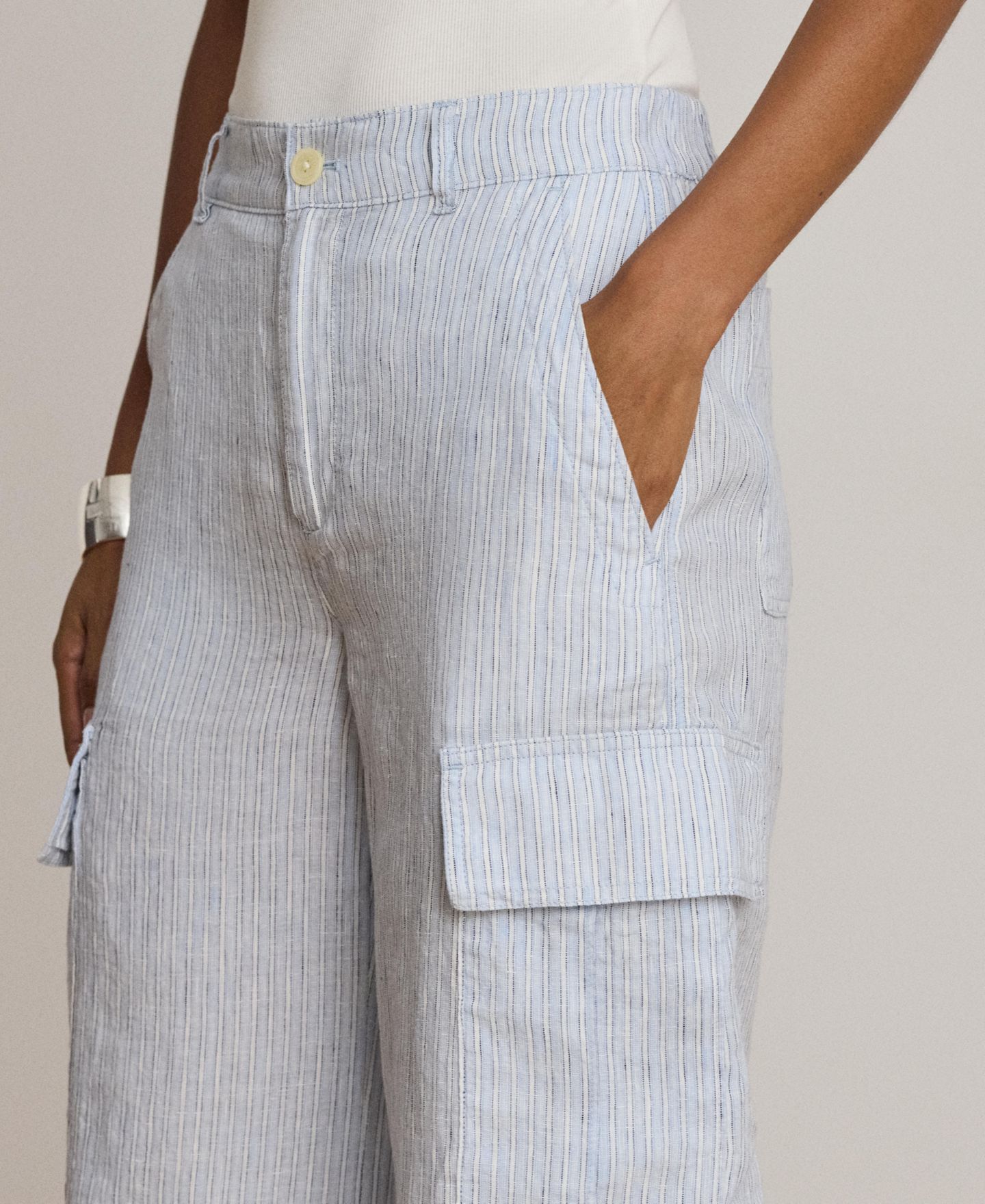 Женские брюки Lauren Ralph Lauren High-Rise Pinstripe Wide-Leg Cargo, цвет: Синий разноцветный — фото 6