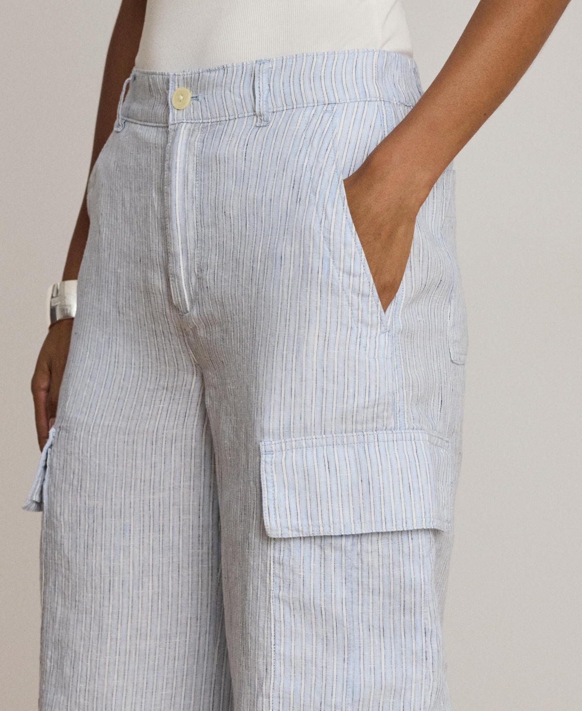 Lauren Ralph Women's High-Rise Pinstripe Wide-Leg Cargo Pants