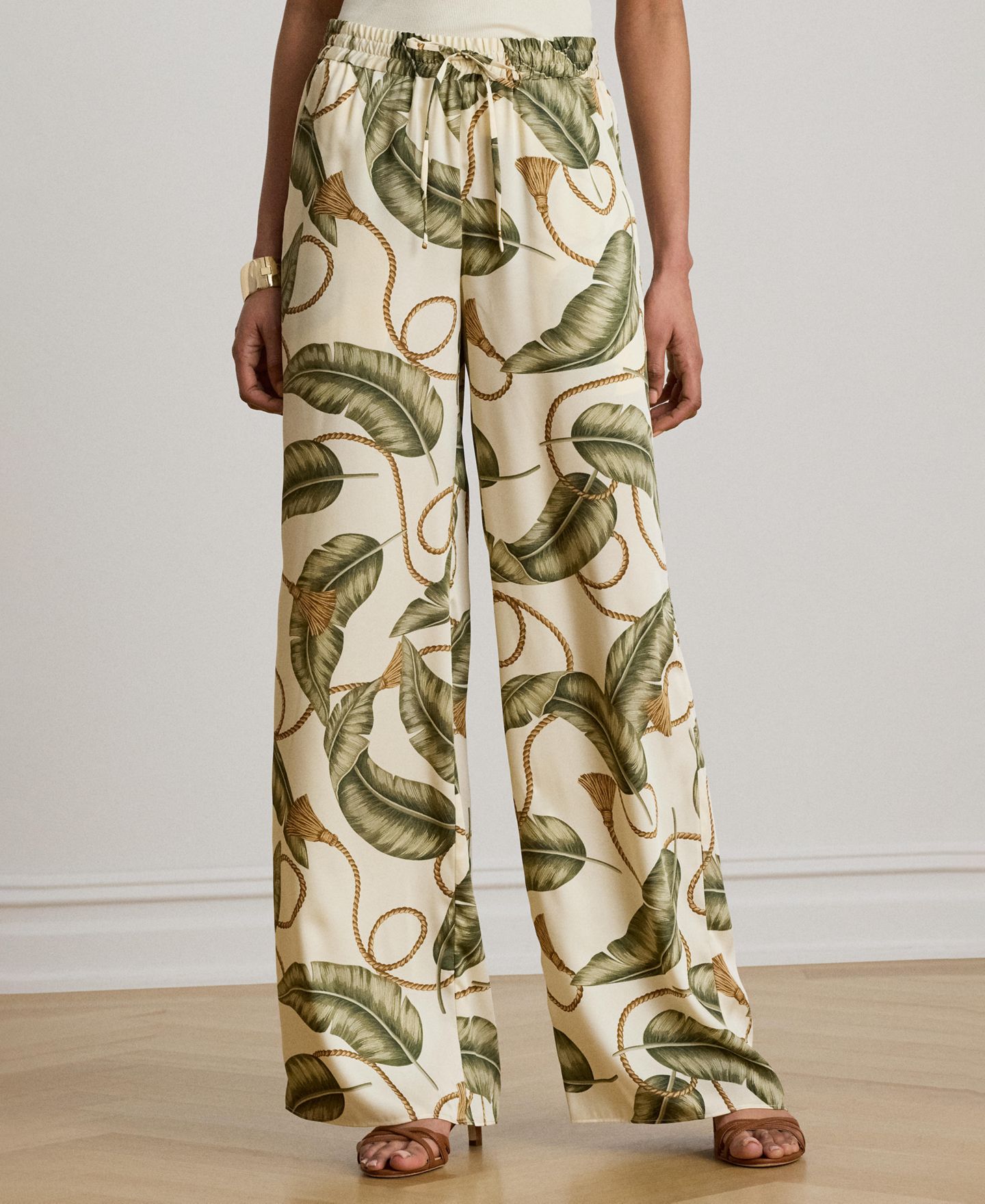 Женские брюки Lauren Ralph Lauren Mid-Rise Rope-Print Twill Wide-Leg, цвет: Кремовый разноцветный — фото 1