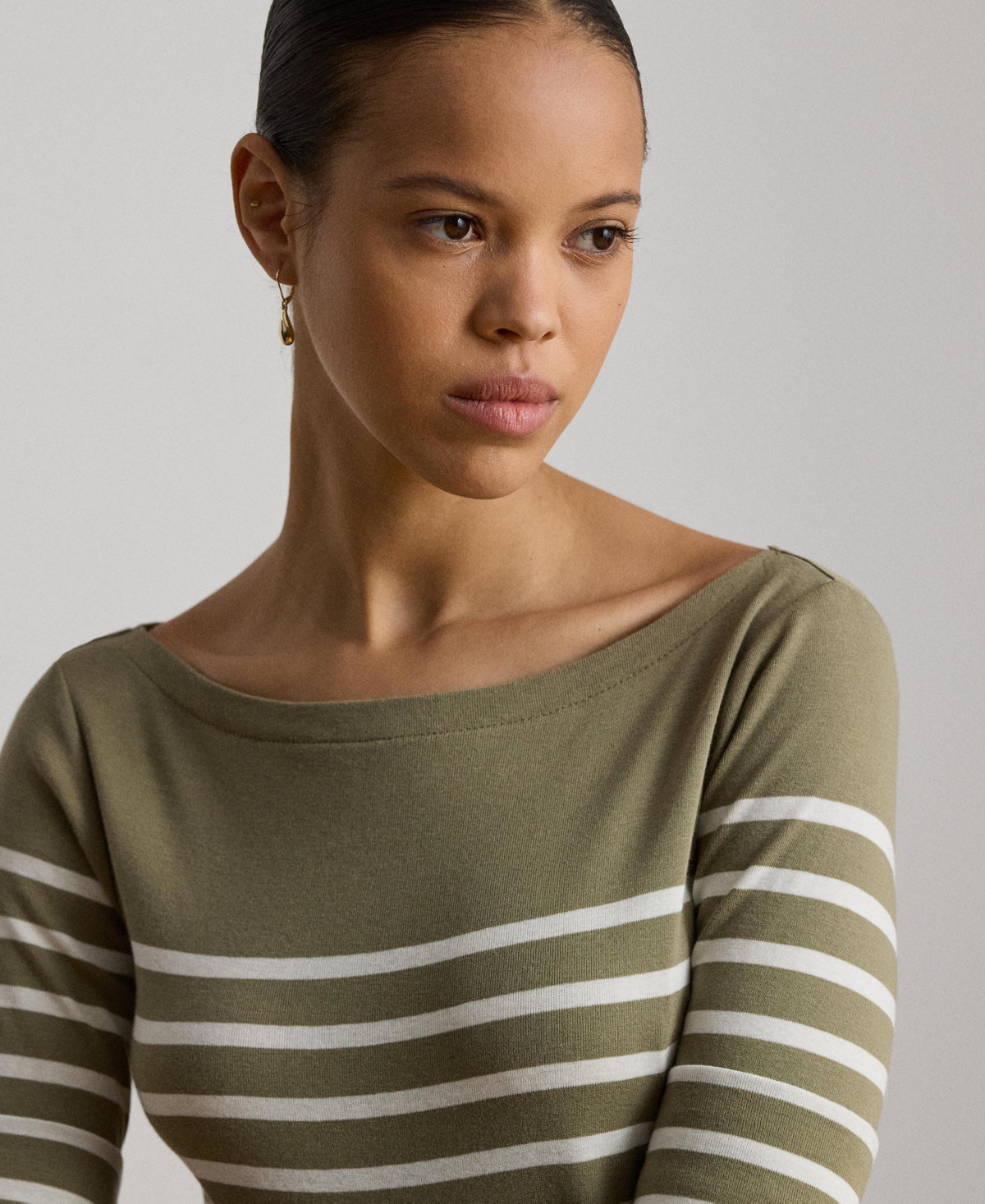 Lauren Ralph Women's Boat Neck Breton-Stripe Ribbed Midi Dress