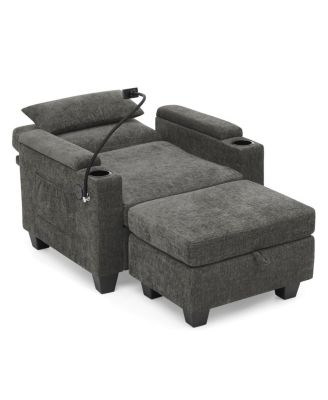 Recliner Sofa with USB Stand Storage Ottoman