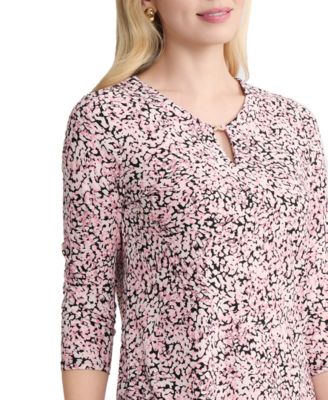 Women's Printed V-Neck 3/4-Length-Sleeve Top
