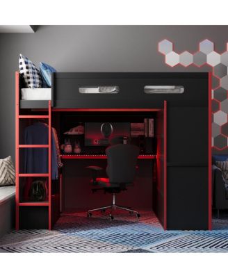 Loft Bed with Desk, Wardrobe, Storage, RGB Light