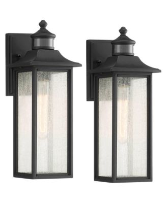 Mission Outdoor Wall Light Fixtures Set of 2  Motion Sensor 16  Seeded Glass for Post Exterior Barn Deck
