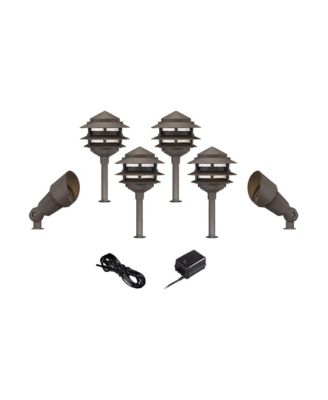Pagoda 17 High Modern 8-Piece Outdoor Landscape Path and Spotlight Kit Set Porch LED Bulb  Finish