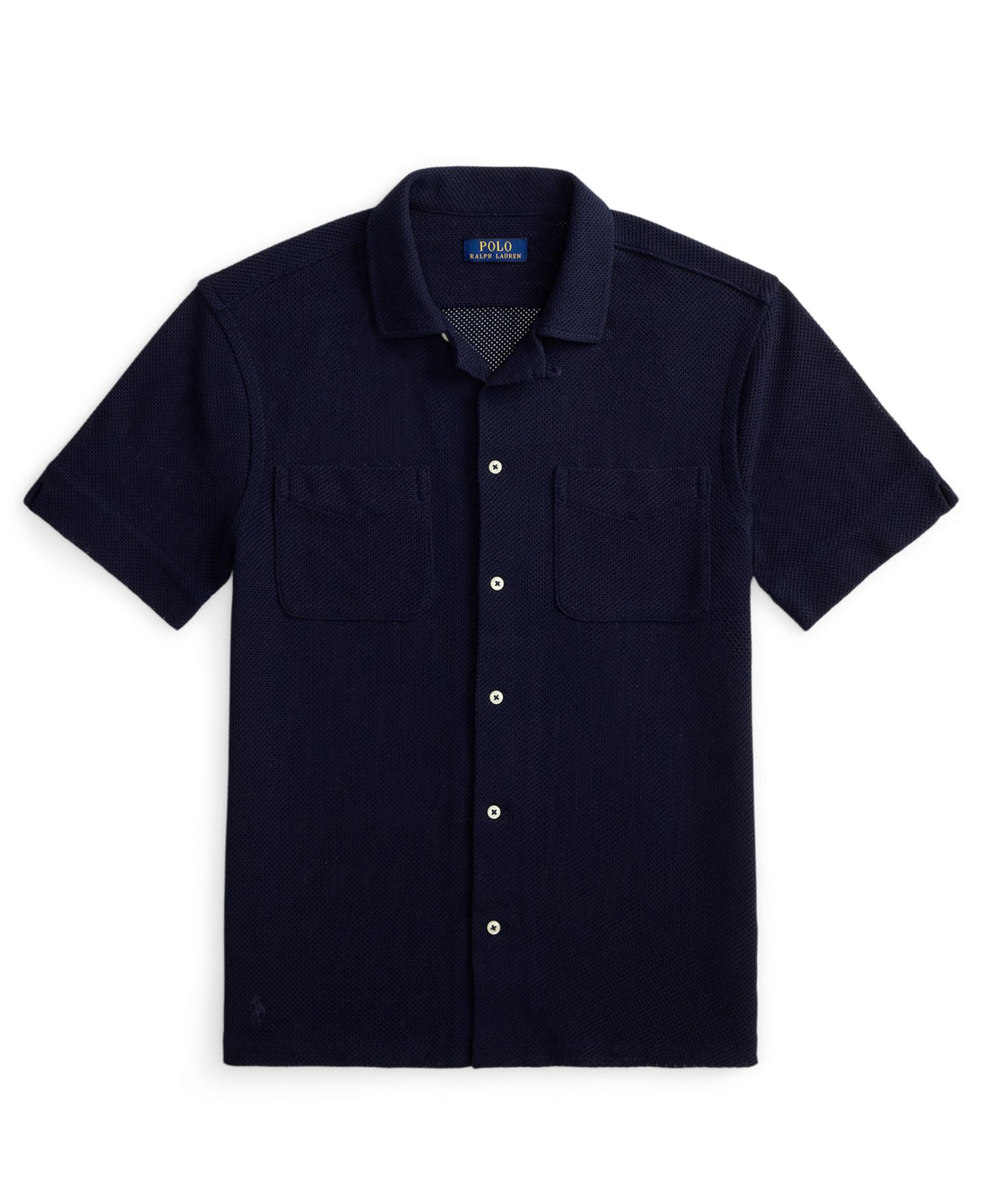 Мужская рубашка Polo Ralph Lauren Textured Pointelle Camp, цвет: Тёмно-синий — фото 5