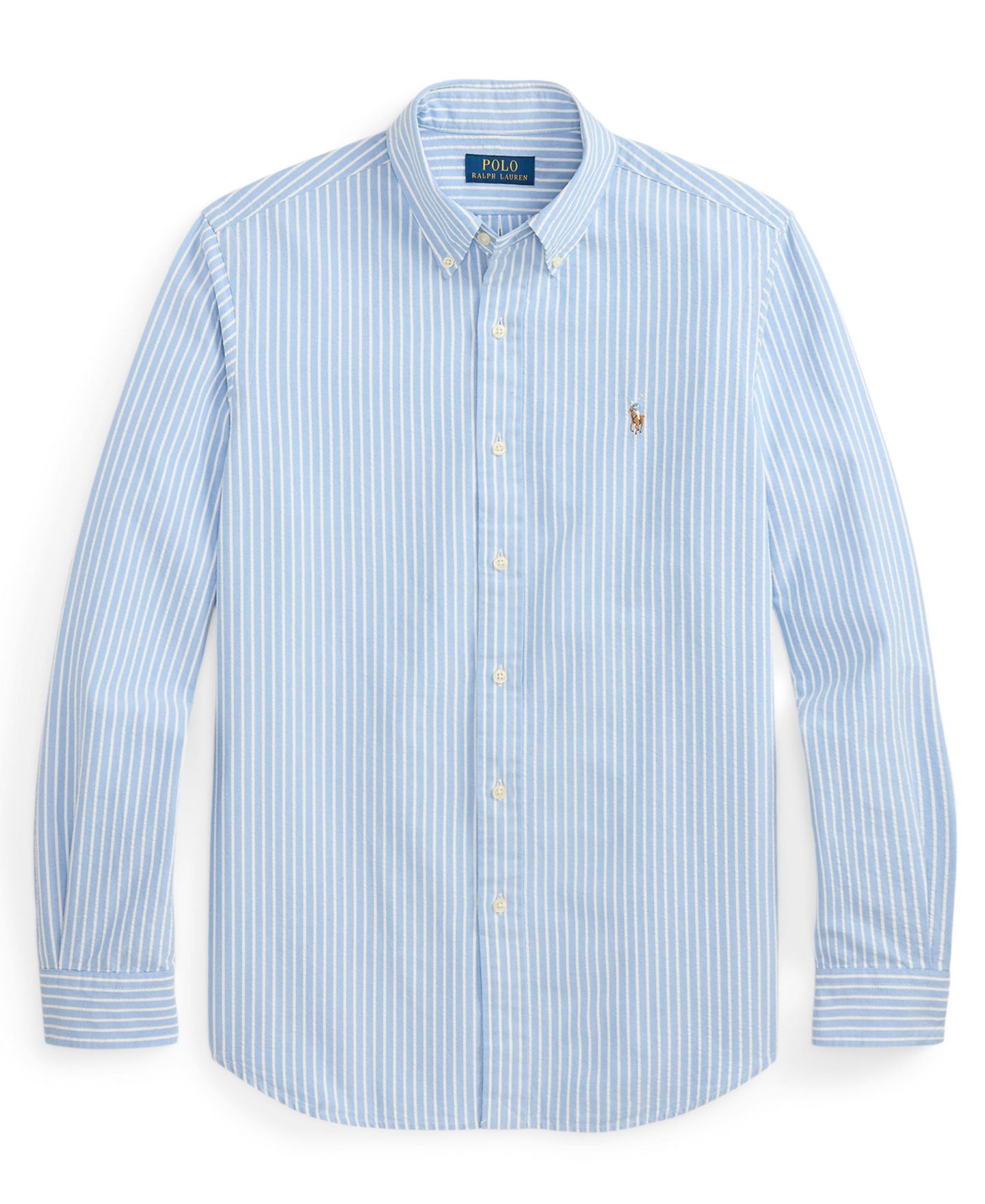 Мужская рубашка Polo Ralph Lauren The Iconic Mesh, цвет: Синий белый — фото 5