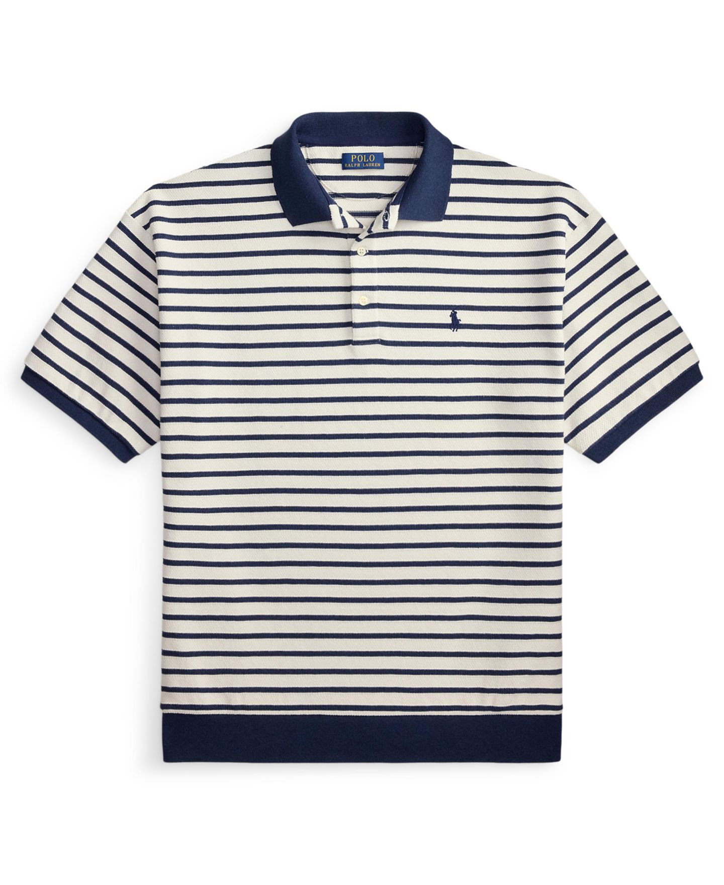 Мужское поло Polo Ralph Lauren Relaxed-Fit Striped Textured Polo Shirt, цвет: Тёмно-синий — фото 5