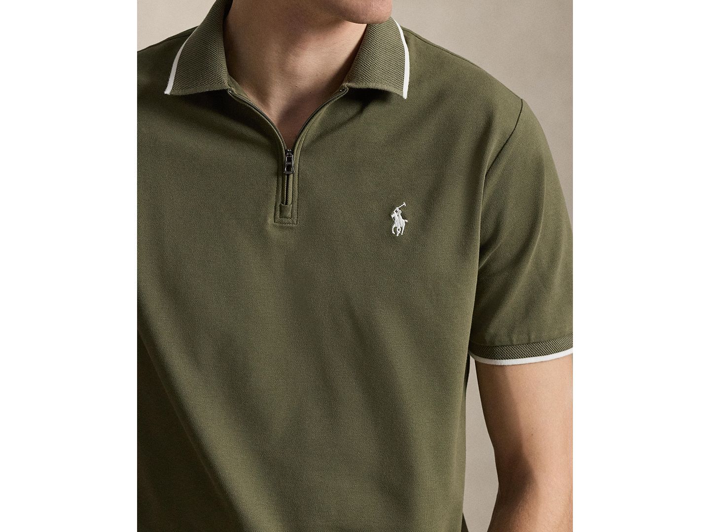 Мужское поло Polo Ralph Lauren Classic-Fit Stretch Mesh Zip Polo Shirt, цвет: Оливковый — фото 3